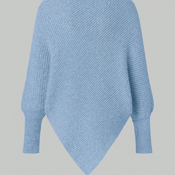 Blue Casual Women's High Neck Batwing Sleeve Sweater - Picture 3 of 8